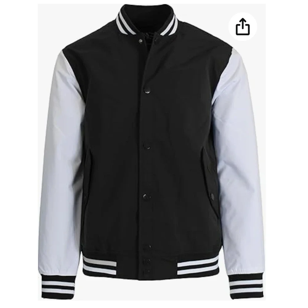 Galaxy by Harvic Men Lightweight Polyester Varsity Jacket Black/White Size L
